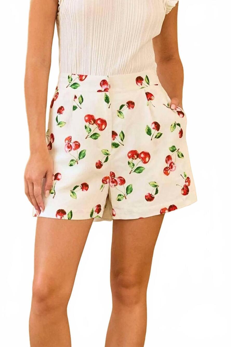 NEW SKIES ARE BLUE high-waisted tailored pintuck shorts in white sherry-cherry
